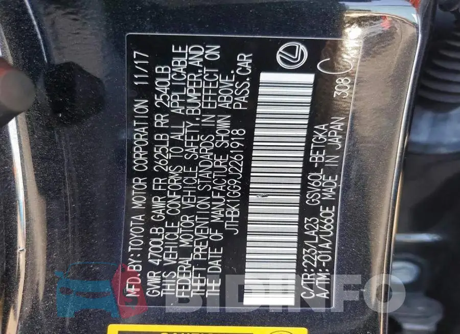 JTHBK1GG9J2261918 Photo# 12