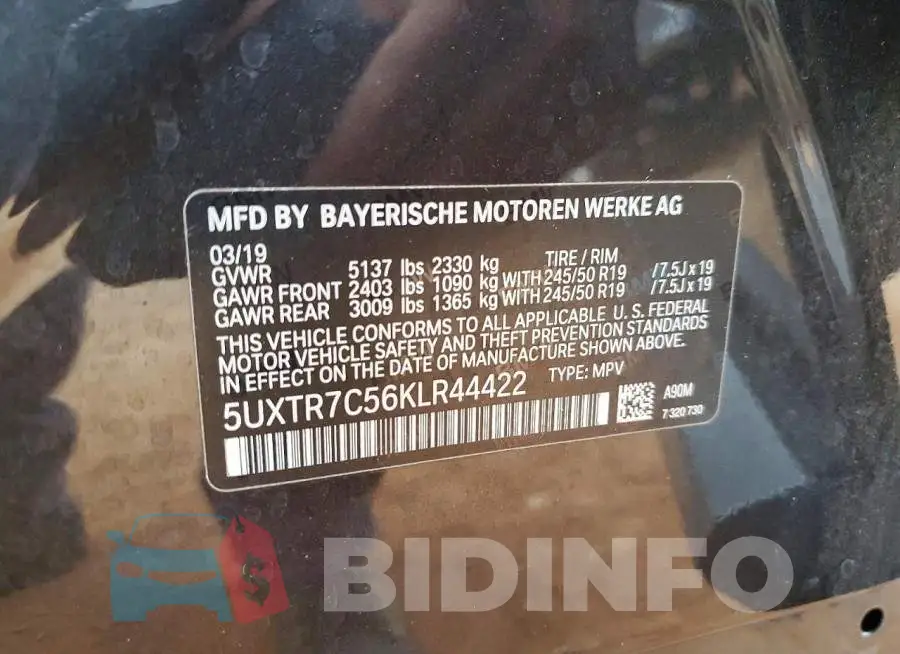 5UXTR7C56KLR44422 Photo# 13