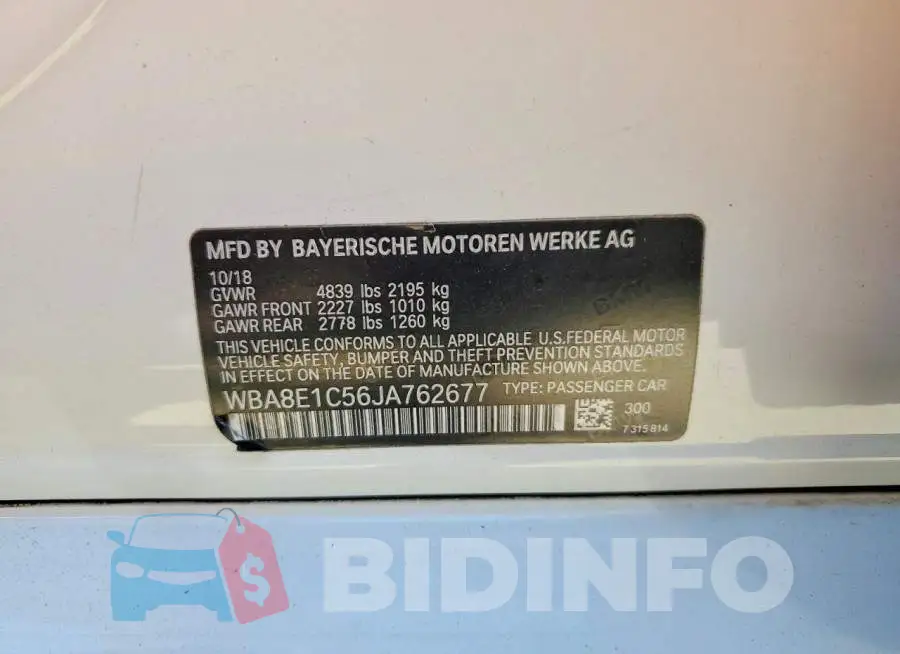 WBA8E1C56JA762677 Photo# 12
