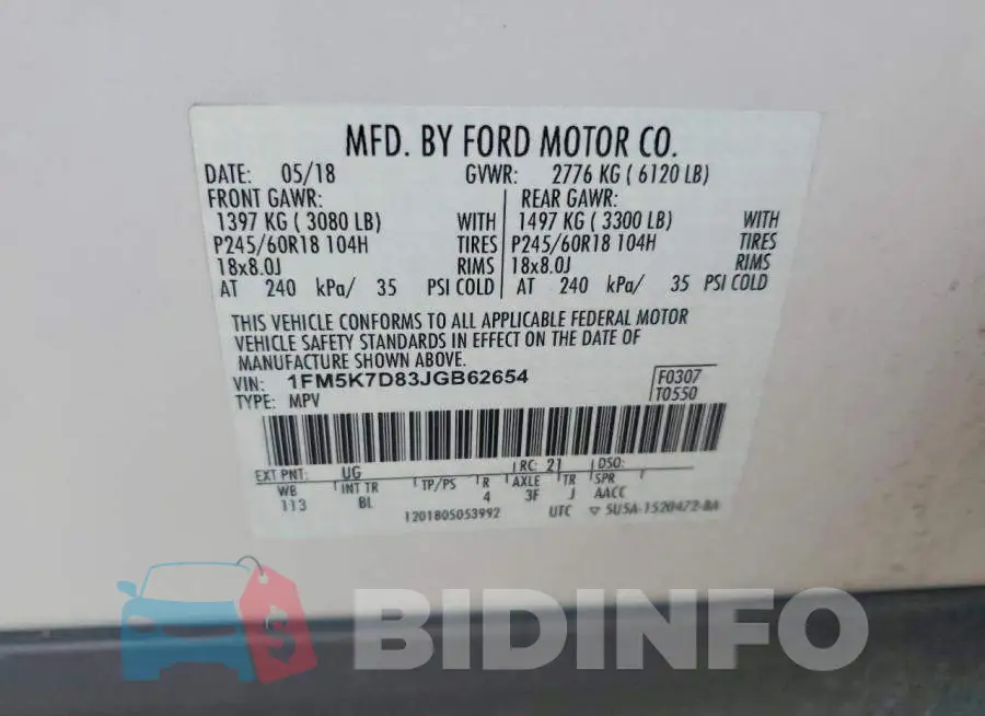1FM5K7D83JGB62654 Photo# 13