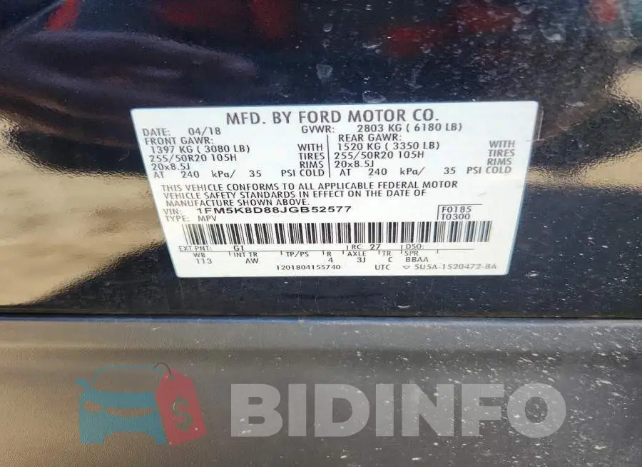 1FM5K8D88JGB52577 Photo# 13