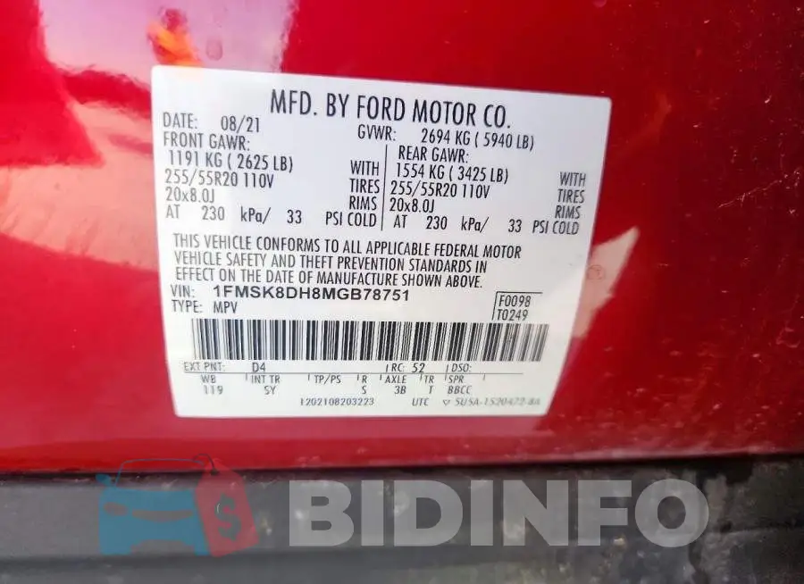 1FMSK8DH8MGB78751 Photo# 13