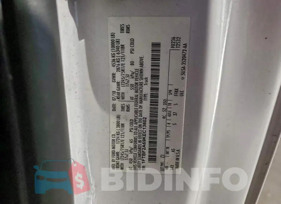 1FTBF2A69KEC13802 Photo# 12