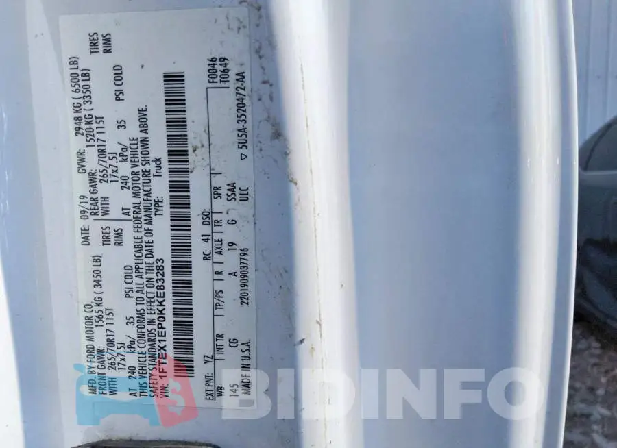 1FTEX1EP0KKE83283 Photo# 12