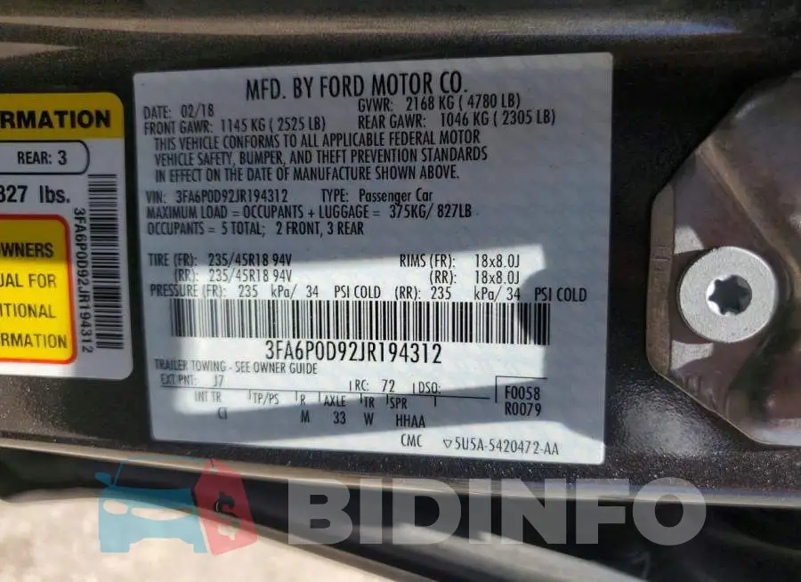 3FA6P0D92JR194312 Photo# 13