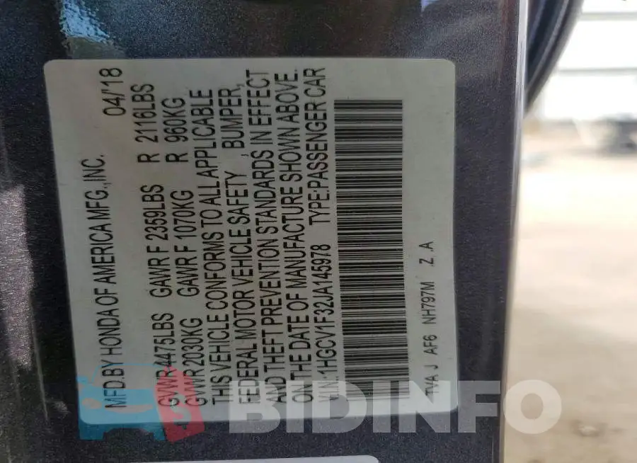 1HGCV1F32JA145978 Photo# 12