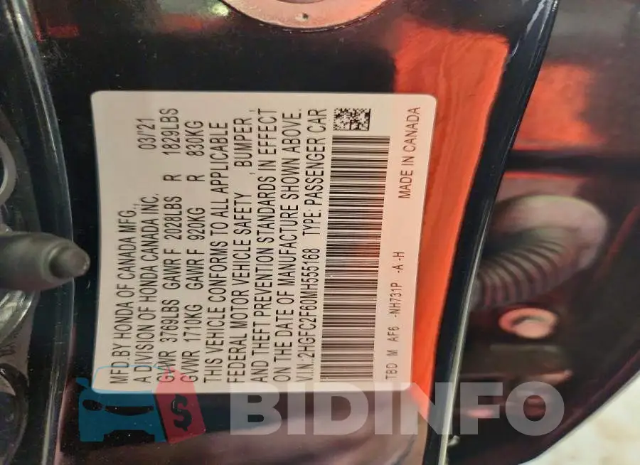2HGFC2F60MH555168 Photo# 12