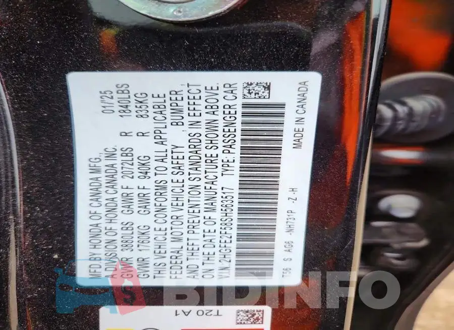 2HGFE2F58SH563517 Photo# 12