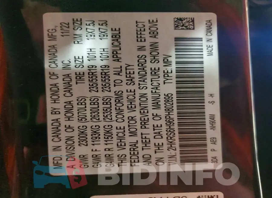 2HKRS6H96PH802895 Photo# 12