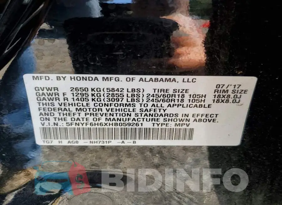 5FNYF6H6XHB059261 Photo# 14