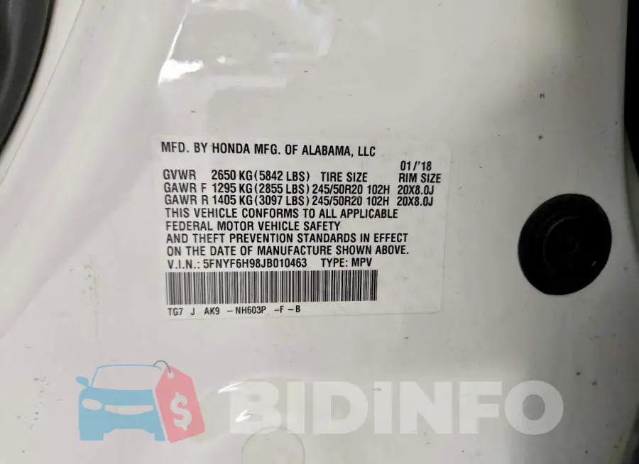 5FNYF6H98JB010463 Photo# 13
