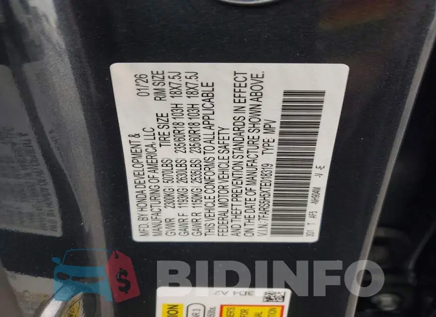 7FARS5H5XTE018319 Photo# 12