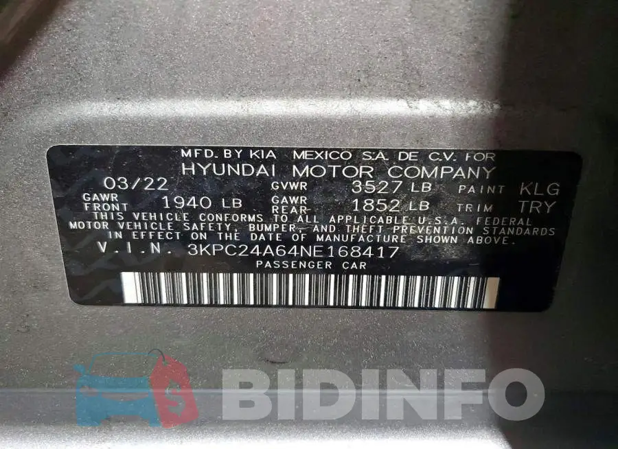 3KPC24A64NE168417 Photo# 12