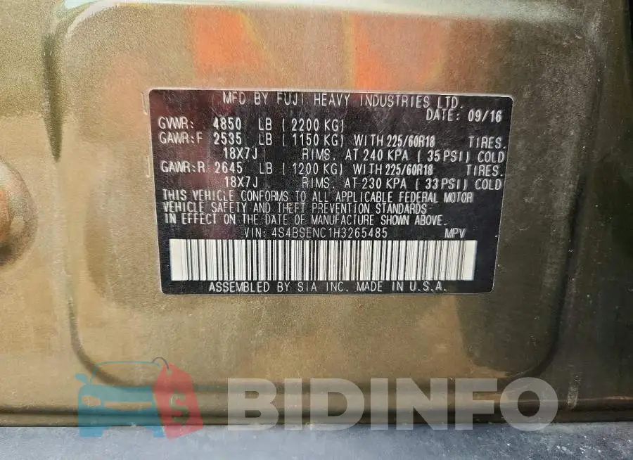 4S4BSENC1H3265485 Photo# 12