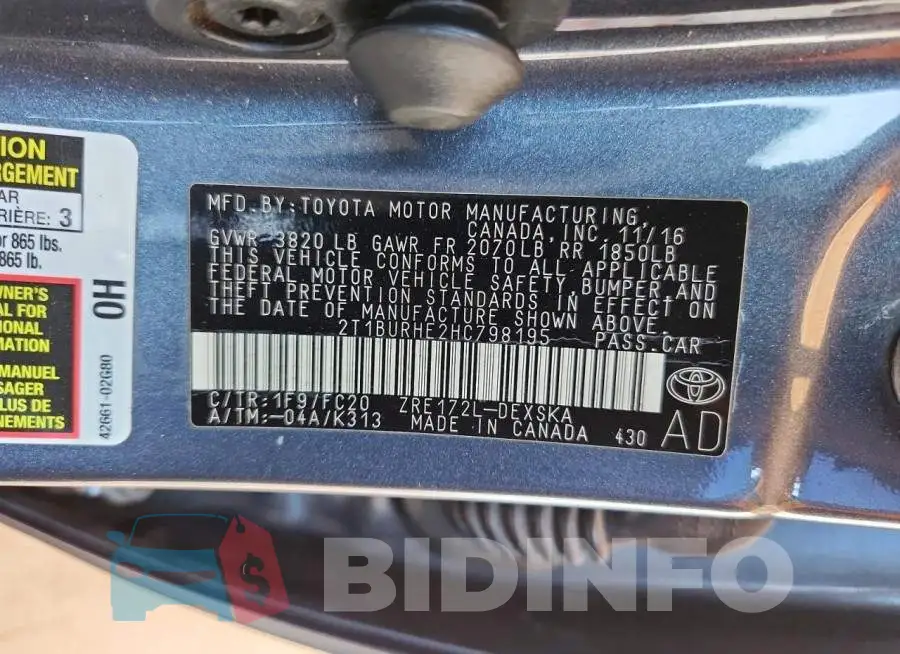 2T1BURHE2HC798195 Photo# 13