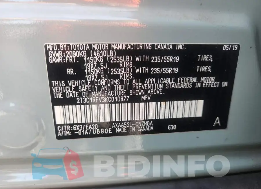 2T3C1RFV3KC010877 Photo# 13