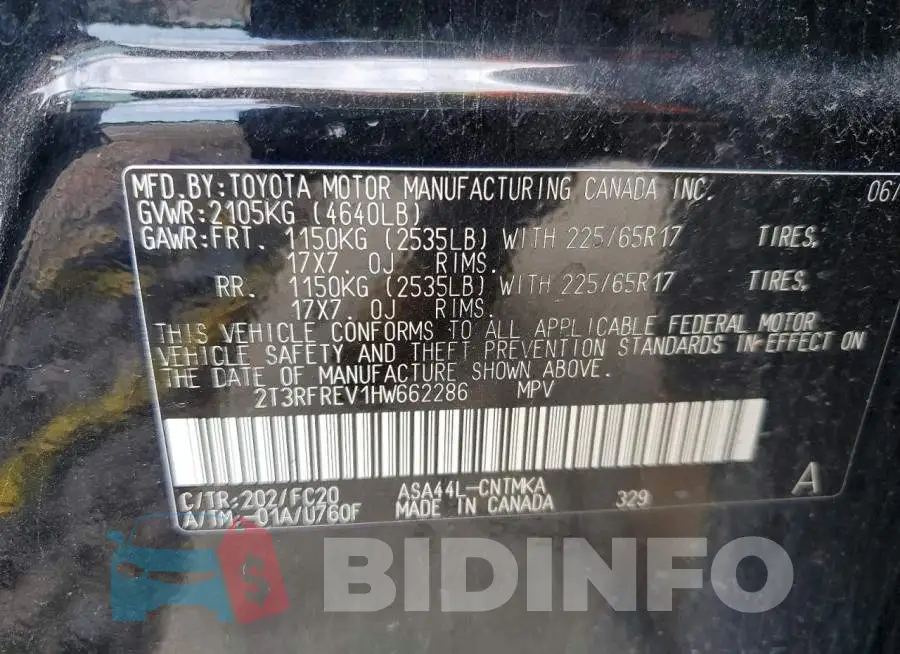 2T3RFREV1HW662286 Photo# 12