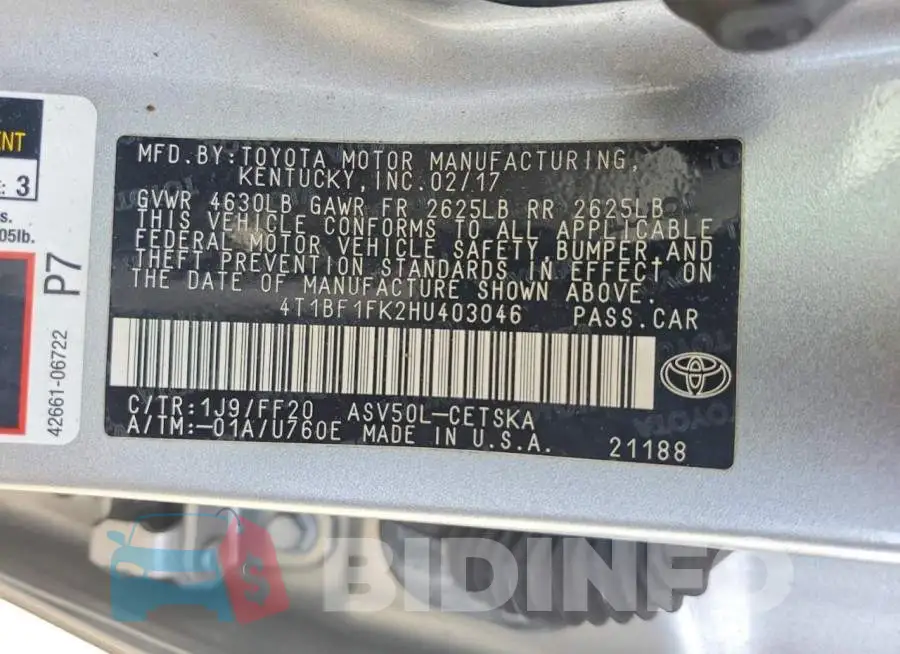 4T1BF1FK2HU403046 Photo# 12