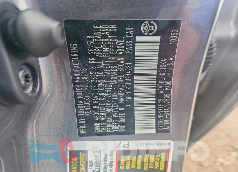 4T1BF1FK5HU314281 Photo# 12
