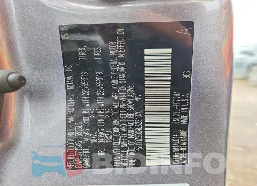5TDDZ3DC4LS231370 Photo# 12