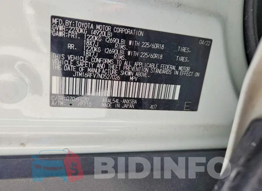 JTM16RFV7ND527026 Photo# 14