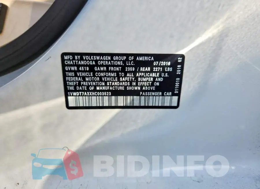 1VWDT7A3XHC003523 Photo# 12