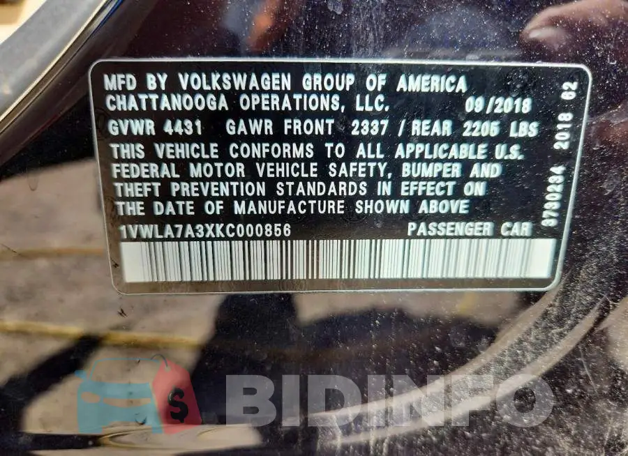 1VWLA7A3XKC000856 Photo# 12