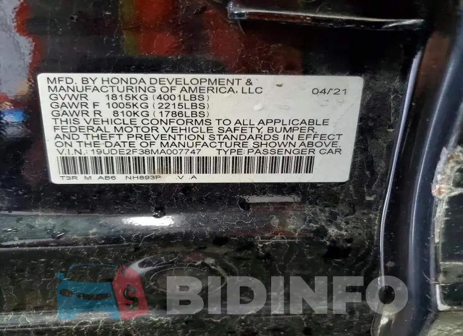 19UDE2F38MA007747 Photo# 12