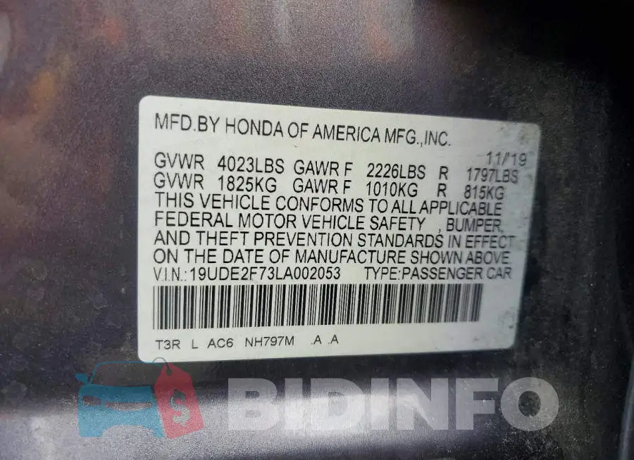 19UDE2F73LA002053 Photo# 12