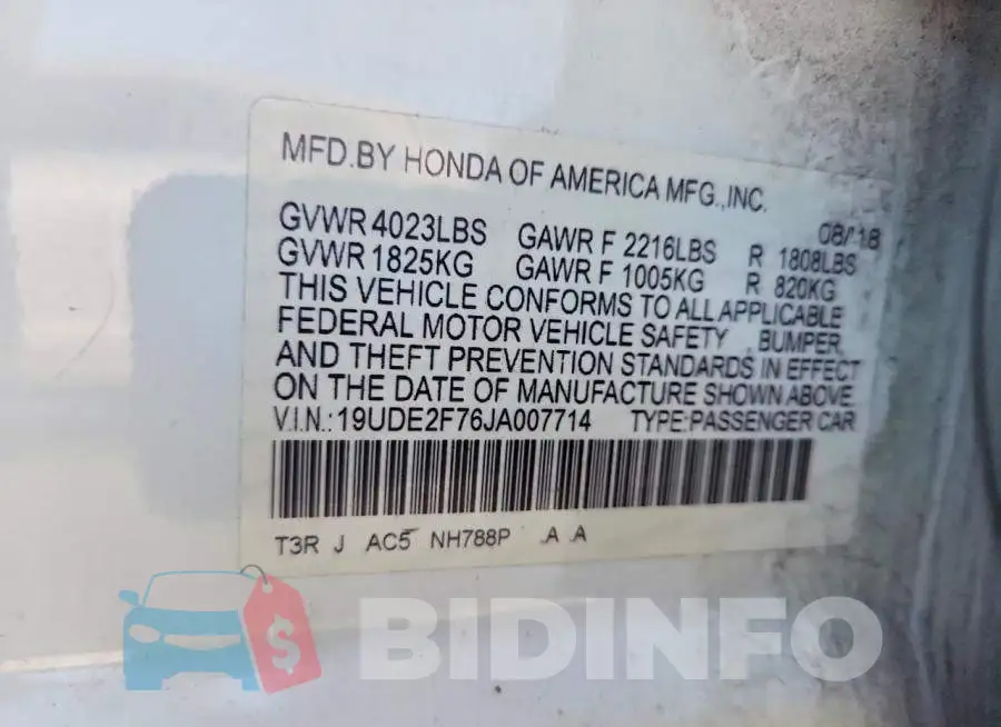 19UDE2F76JA007714 Photo# 12