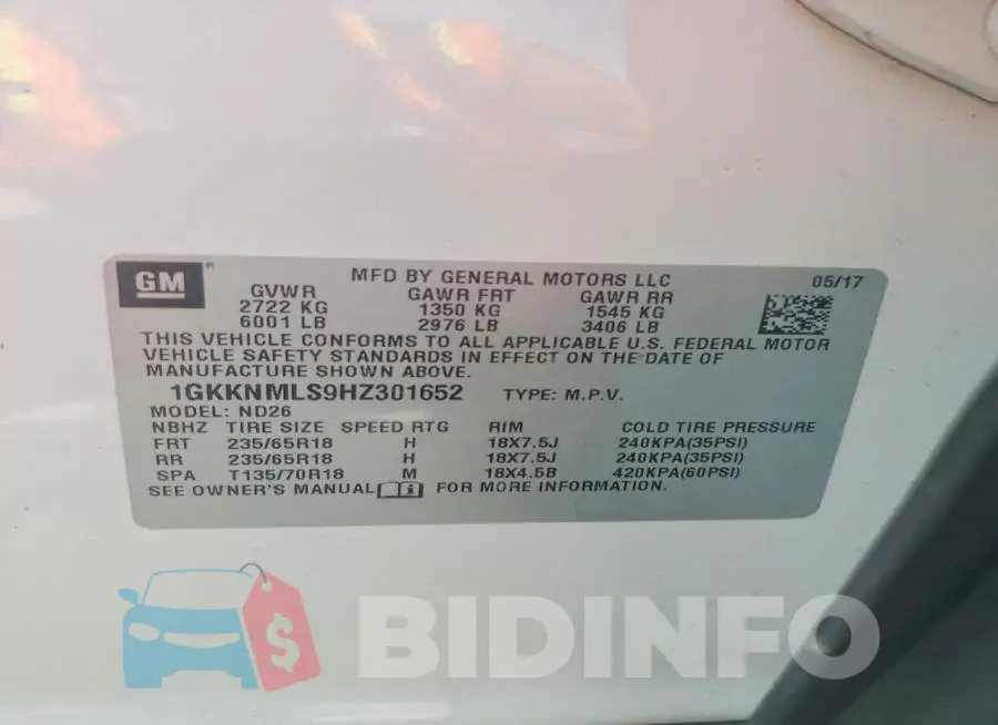 1GKKNMLS9HZ301652 Photo# 14