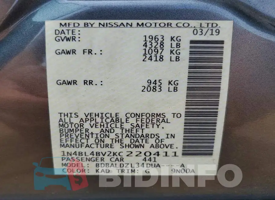1N4BL4BV2KC220411 Photo# 12