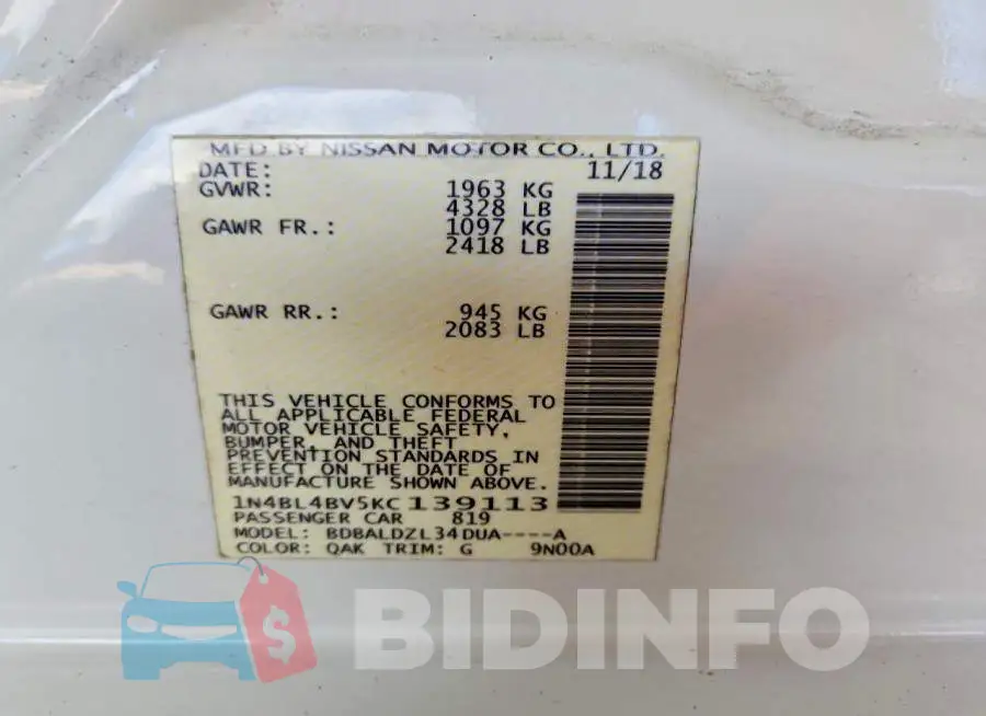 1N4BL4BV5KC139113 Photo# 13