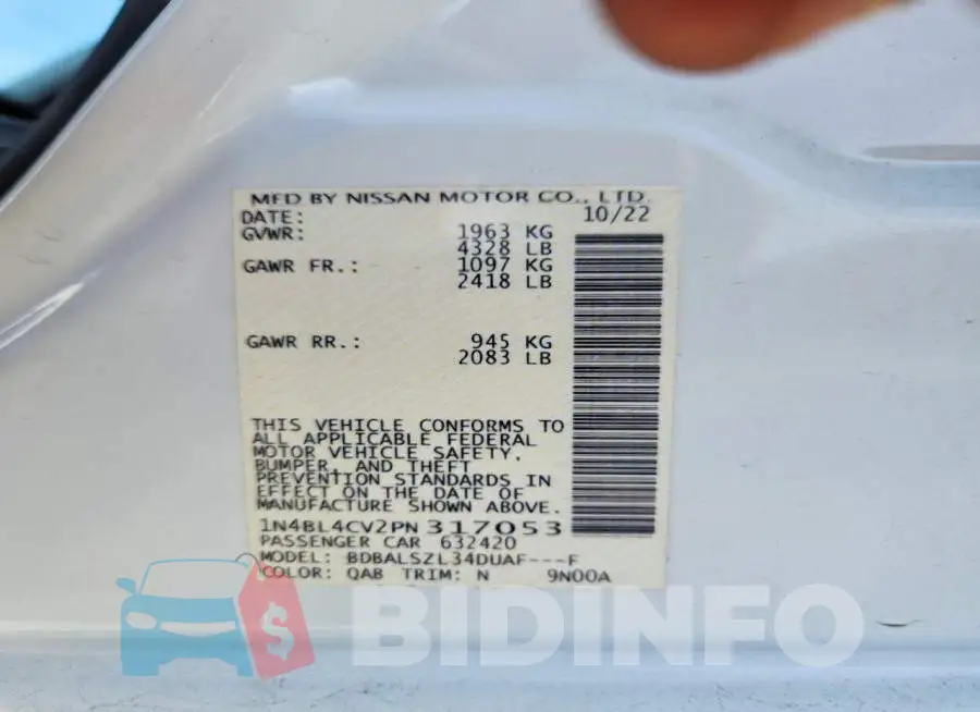 1N4BL4CV2PN317053 Photo# 13