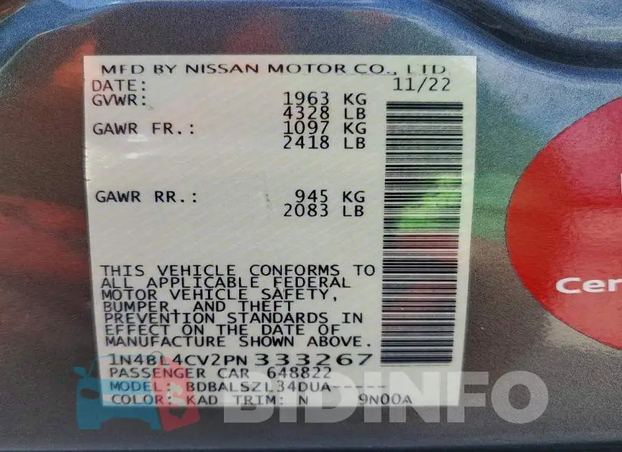 1N4BL4CV2PN333267 Photo# 14
