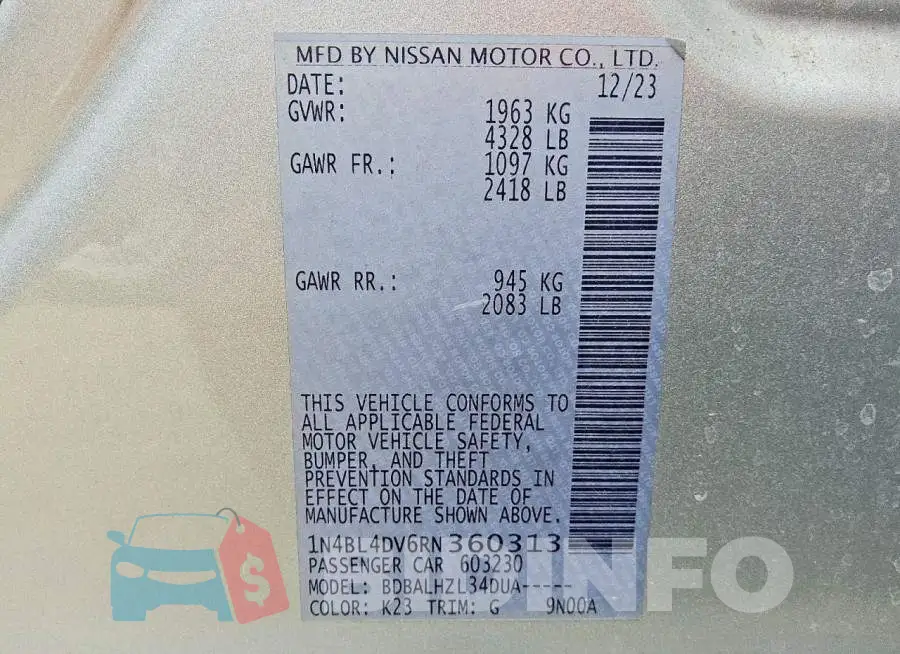 1N4BL4DV6RN360313 Photo# 12