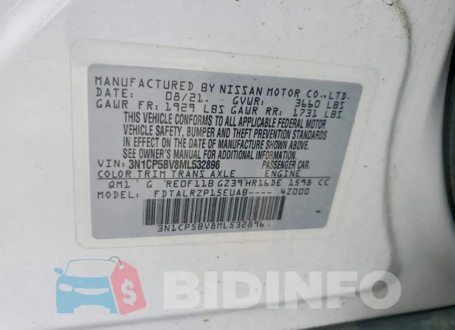 3N1CP5BV8ML532896 Photo# 13