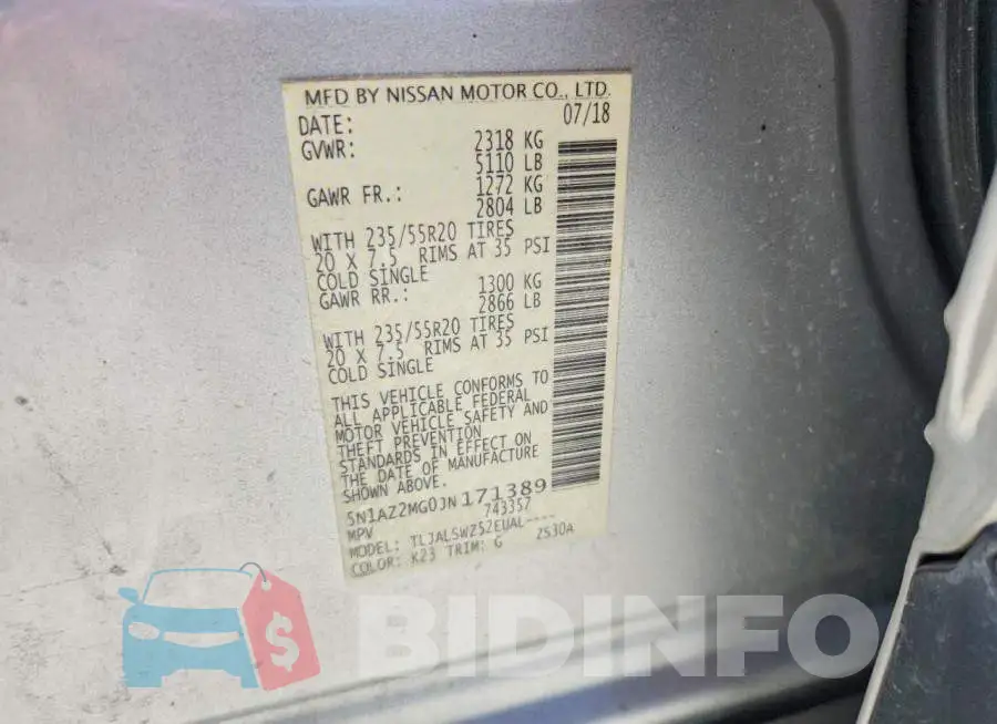 5N1AZ2MG0JN171389 Photo# 13