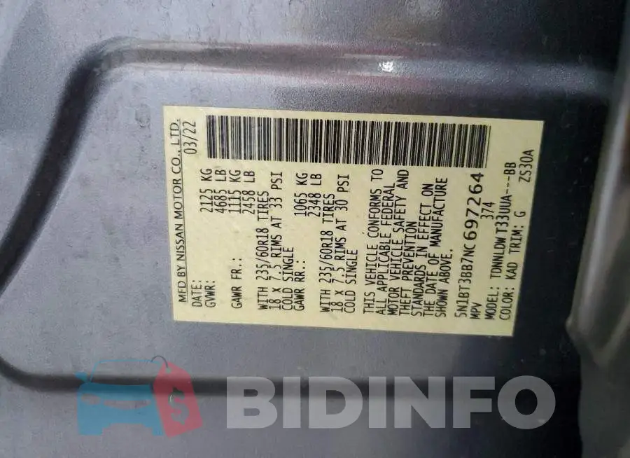 5N1BT3BB7NC697264 Photo# 13