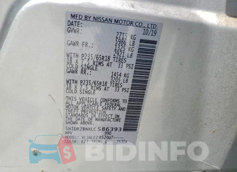 5N1DR2BNXLC586393 Photo# 13