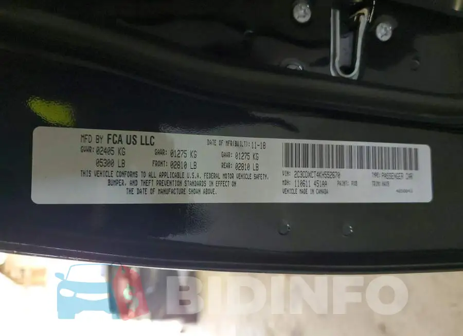 2C3CDXCT4KH552670 Photo# 12