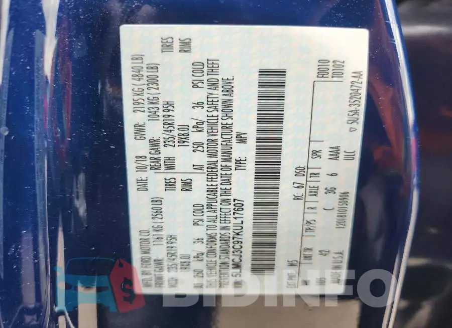 5LMCJ3C97KUL17607 Photo# 13