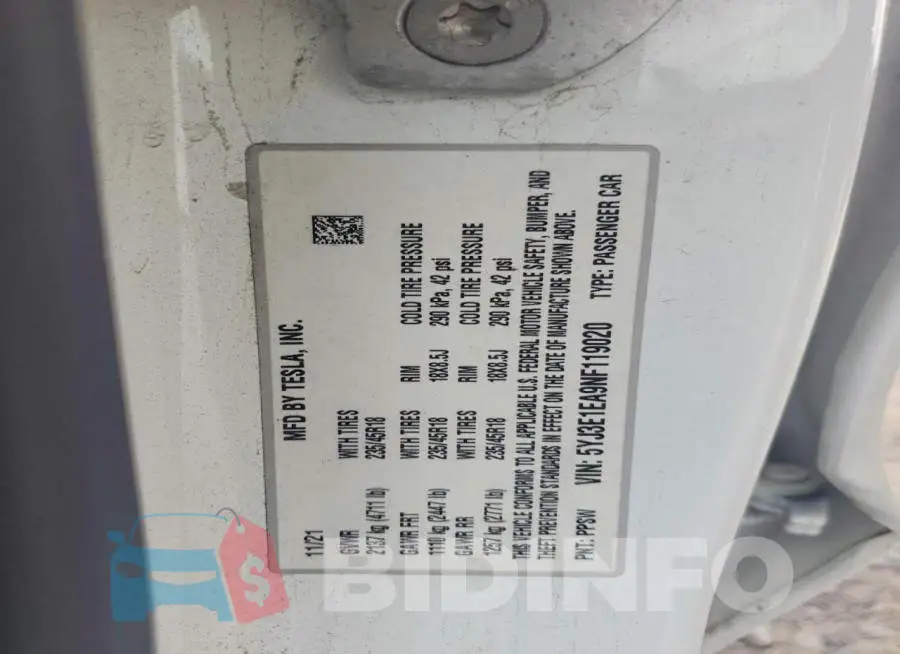 5YJ3E1EA9NF119020 Photo# 12