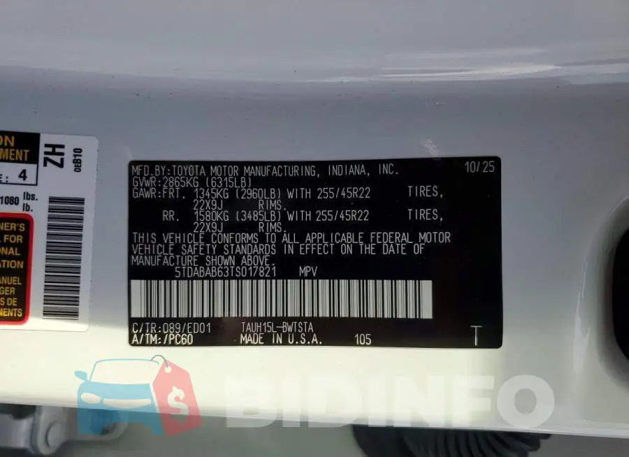 5TDABAB63TS017821 Photo# 13