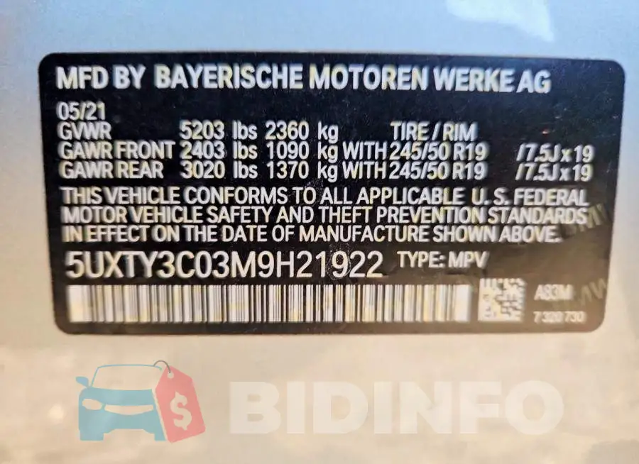 5UXTY3C03M9H21922 Photo# 13