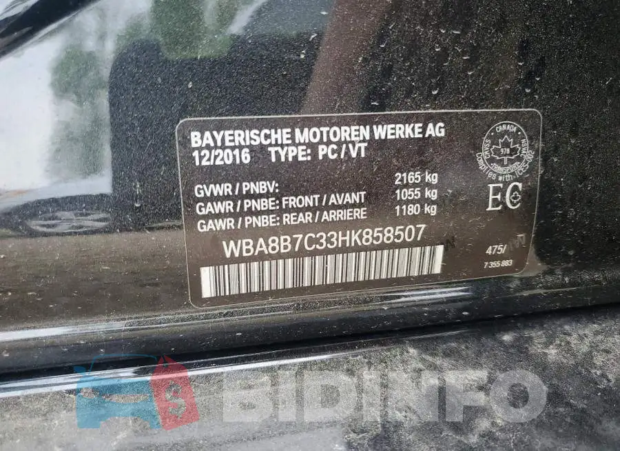 WBA8B7C33HK858507 Photo# 12