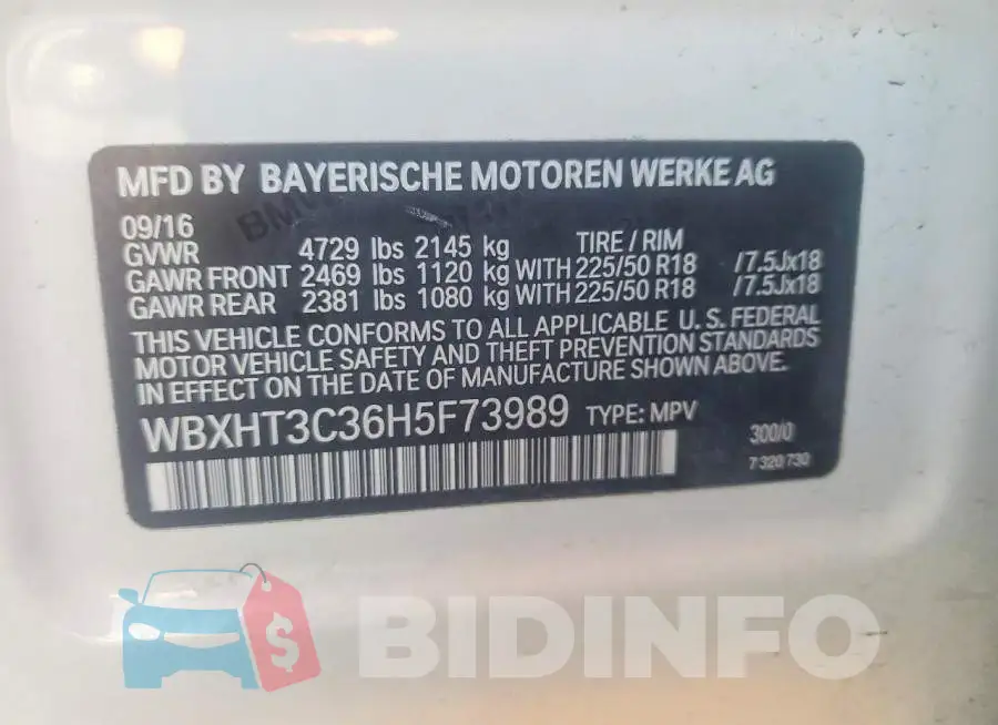 WBXHT3C36H5F73989 Photo# 13