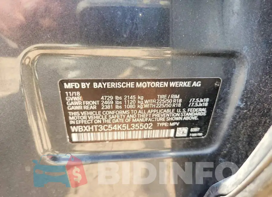 WBXHT3C54K5L35502 Photo# 12