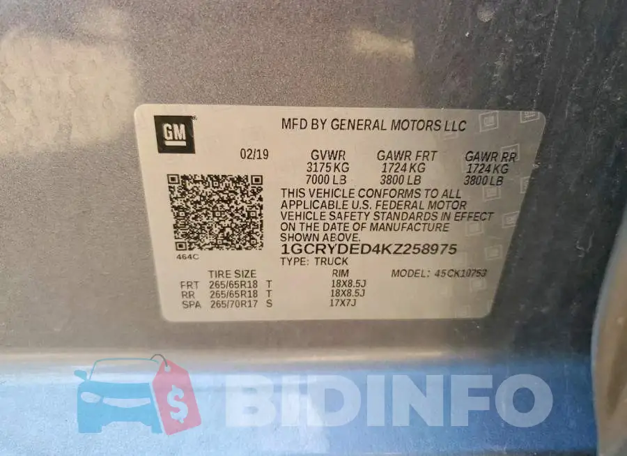 1GCRYDED4KZ258975 Photo# 12