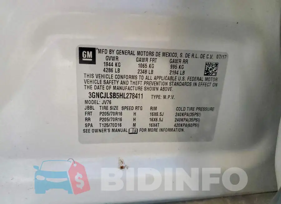 3GNCJLSB5HL278411 Photo# 14